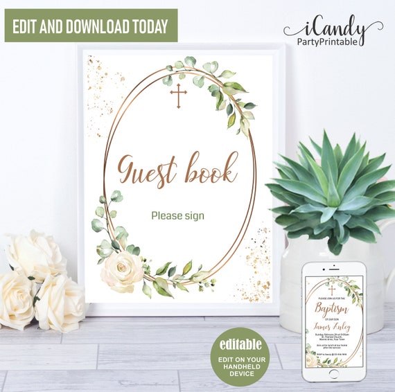 Baptism Guest Book Sign, Christening Guest Book, Editable Baptism Guest book Sign, Printable Il_570xn