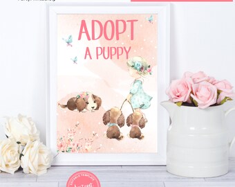 Adopt A Puppy Sign, Printable, Dog Birthday Party, Puppy Adoption, Instant Download,