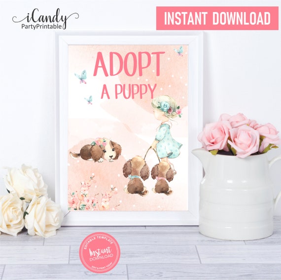 Adopt A Puppy Sign, Printable, Dog Birthday Party, Puppy Adoption ...