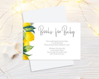 Books for Baby, Lemon Baby Shower, Book Request Card, Editable Instant Download