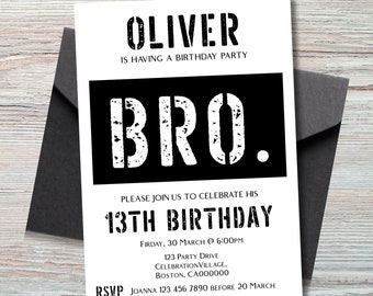 Bro Birthday Invitation, Bruh Invitation, Teen Tween Birthday Invite, 13th Birthday, Instant Download,