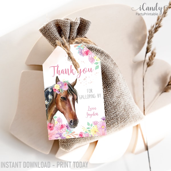 Editable Horse Favor Tags, Horse Birthday Party Tags, Thank you Tags, Girl Horse Party, Saddle Up, Instant Download