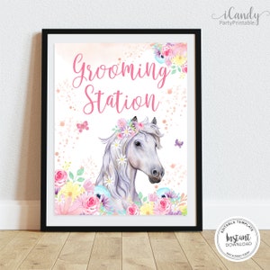 Horse Grooming Station Sign, Birthday Sign, Editable Sign, Printable Instant Download, image 1