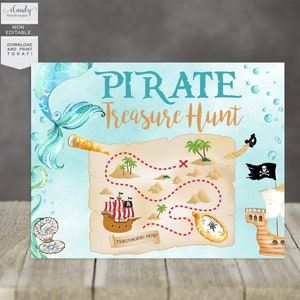 Mermaid and Pirate Treasure Hunt Sign, Treasure Hunt, Mermaid and Pirate, Instant Download,