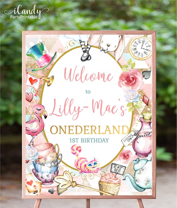 Alice in Wonderland Welcome Sign, Alice in Onederland Birthday Sign, Alice Tea Party, Editable Instant Download, Il_570xn