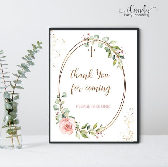 Baptism Thank you for Coming Sign, Greenery Baptism Sign, Editable Baptism Thank you for Coming, Christening, Printable Il_570xn