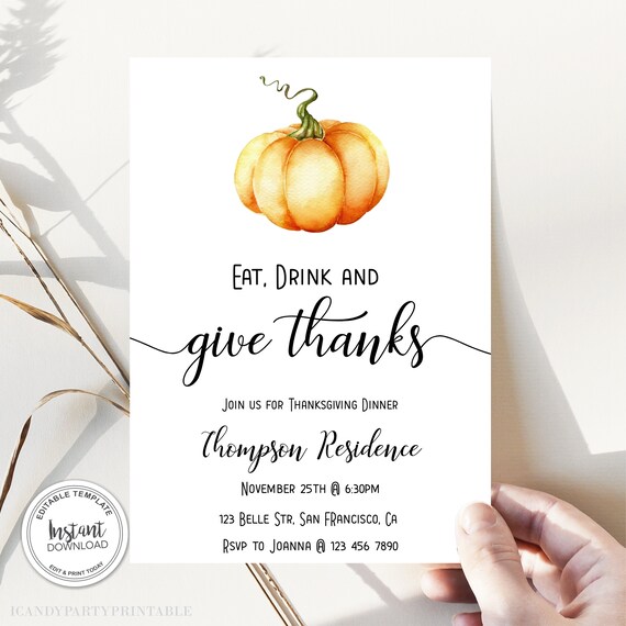 Thanksgiving Invitation, Thanksgiving Dinner, Thanksgiving Party, Editable DIY Printable, Il_570xn