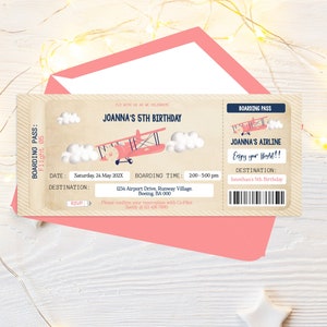 Airplane Ticket Birthday Invitation, Airplane Invitation for a Girl, Editable Invitation, Instant Download,