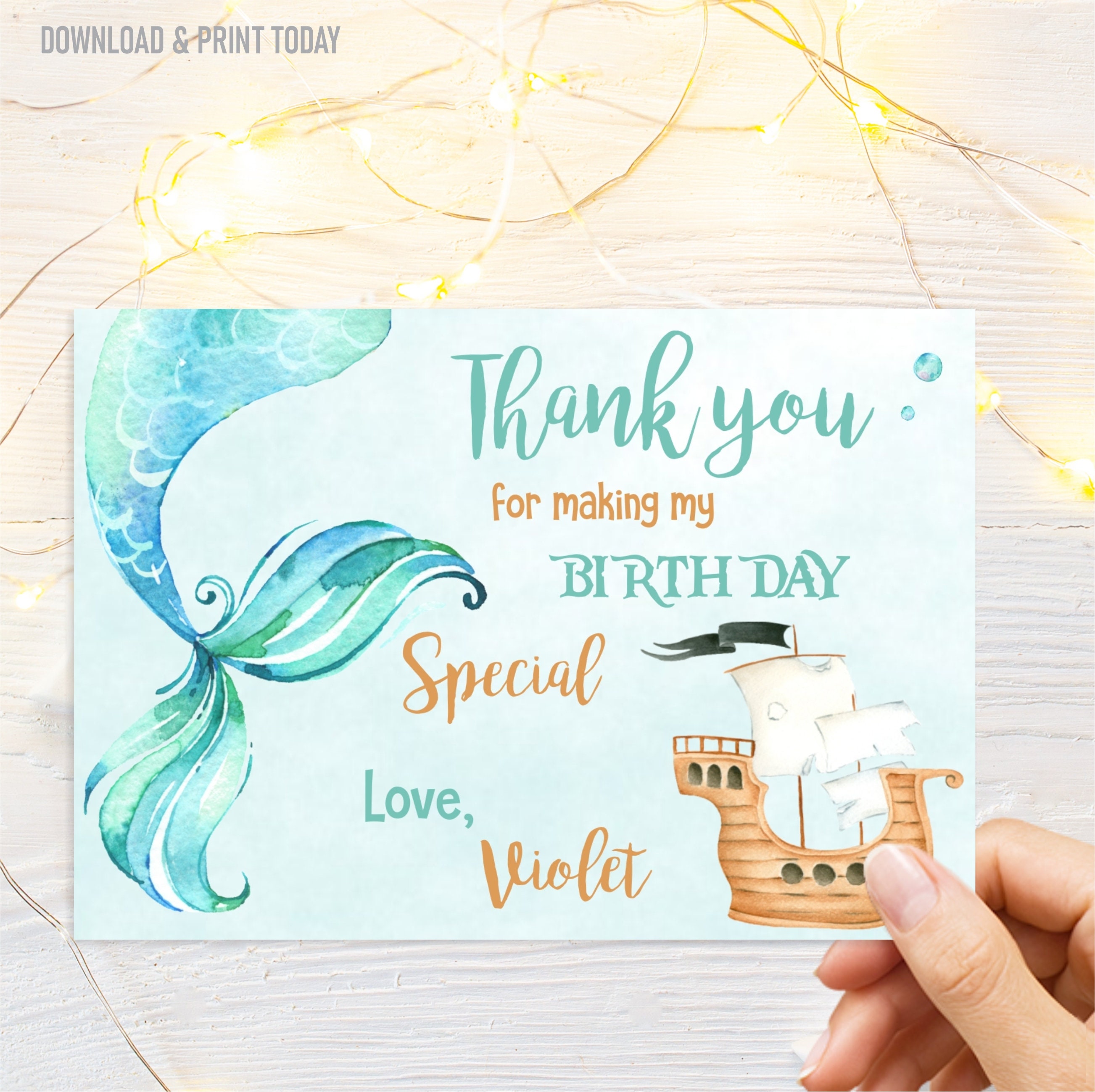 Pirate & Mermaid Party Thank You Cards Pirate & Mermaid Party Thank You Cards