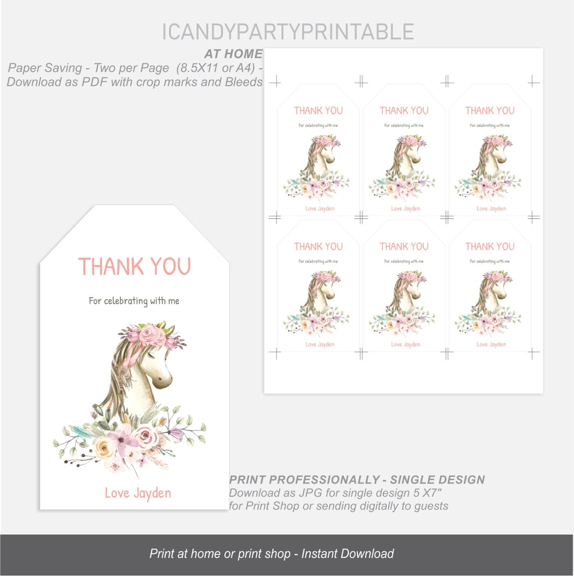 Horse Birthday Girl Favor Tags Horse Favor Tags Digital - Etsy