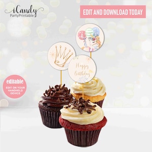 Cupcake Toppers, Unicorn Birthday Party Decor, Princess Birthday Party, Instant Download,