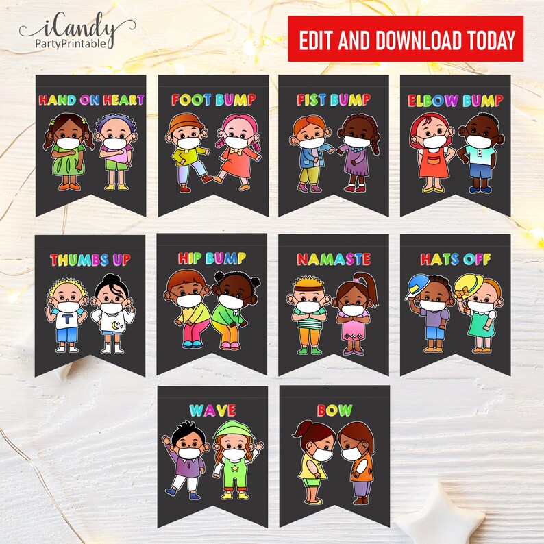Printable Bunting Social Distancing Greetings Instant Download,