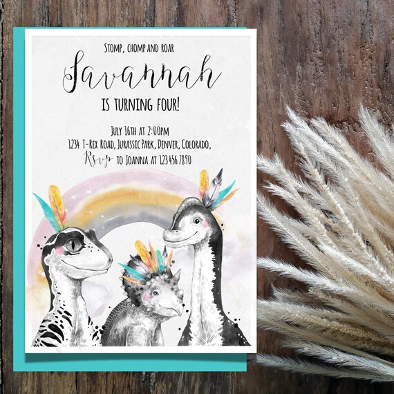 Dinosaur Birthday Invitation, Dinosaur Printable Birthday Invitation, Boho, Editable Invitation, Instant Download, Il_570xn