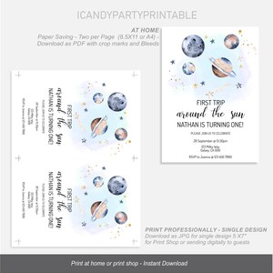 First Trip Around The Sun Birthday Invitation, 1st Birthday Outer Space Party, Editable Invitation, Instant Download, image 3