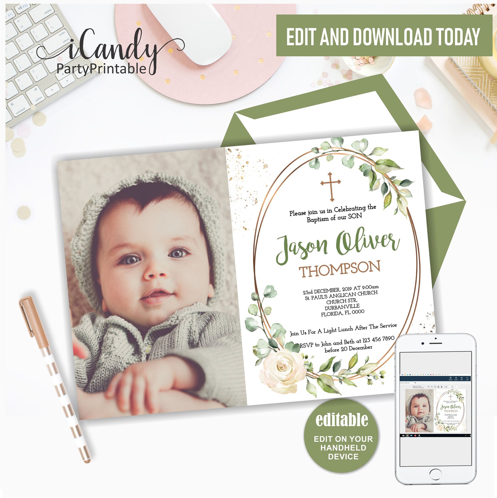 Baptism Photo Card Baptism Photo Invitation Boy Baptism Etsy