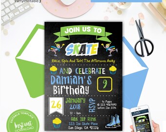 Ice Skating Birthday Invitation, Boy, Editable, Instant Download,