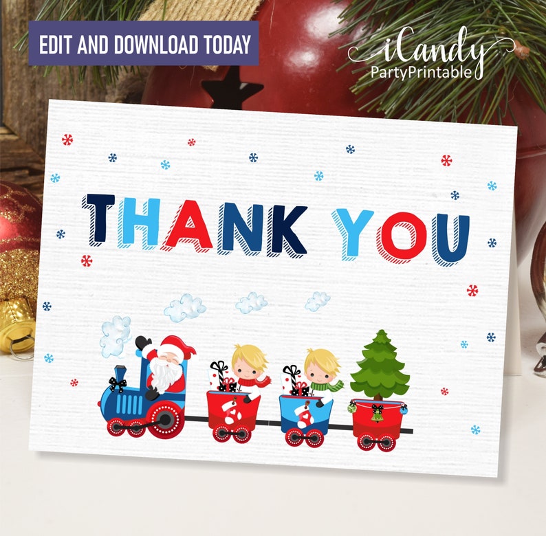 Thank You Cards Christmas Party Train Invitation Thank you Etsy