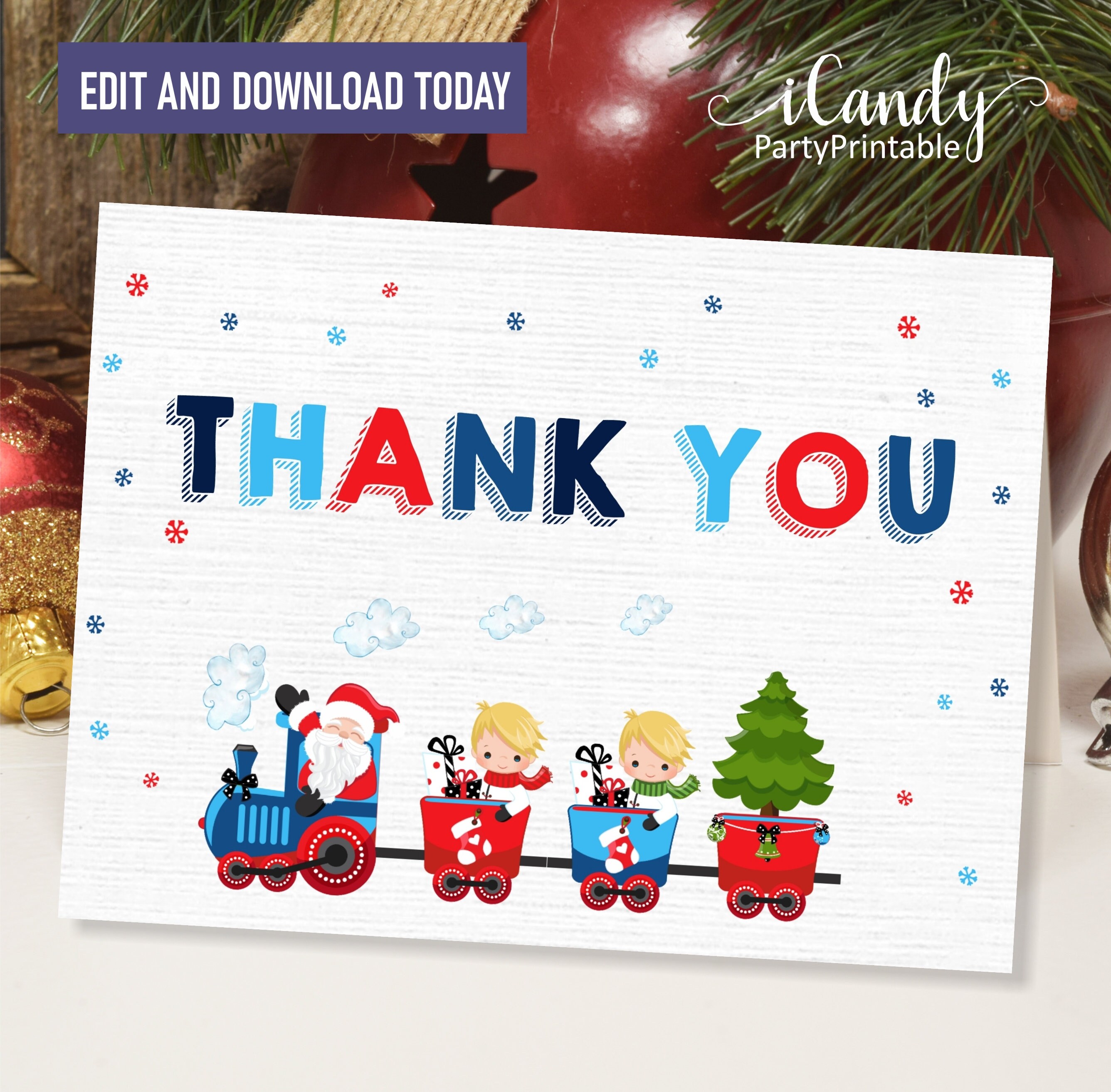 Thank You Cards Christmas Party Train Invitation Thank you | Etsy