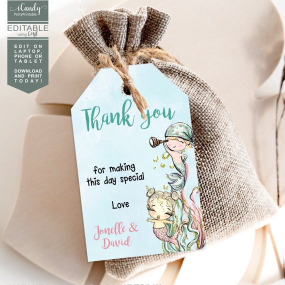 Mermaid and Pirate Gender Reveal Favor Tags, Editable Favor Tags