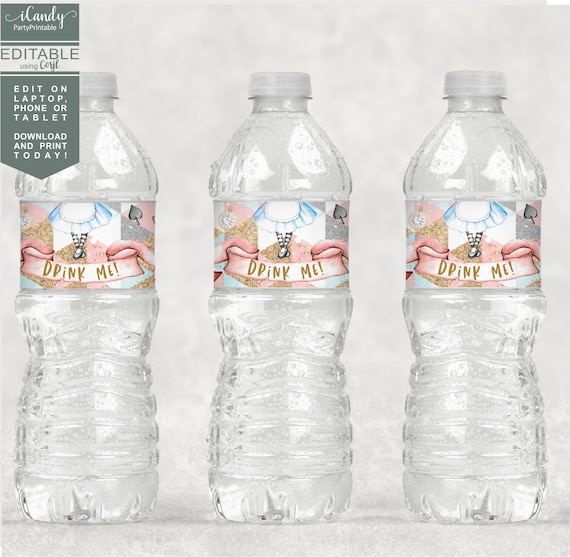 Alice in Wonderland Bottle Label, Editable Water Bottle Labels, Onederful Birthday, Instant Download, Il_570xn
