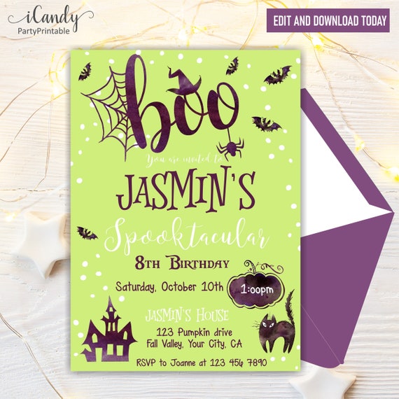 Halloween Invitation, Halloween Birthday Invitation, for a Girl, Spooktacular, Editable Instant Download, Il_570xn