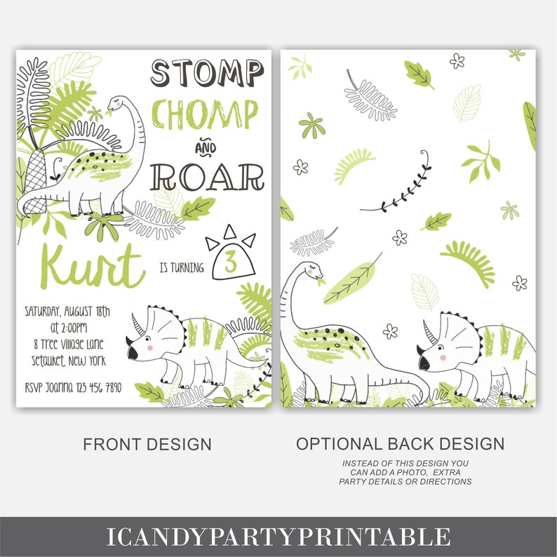 Dinosaur Birthday Invitations Boy Printable Instant Etsy