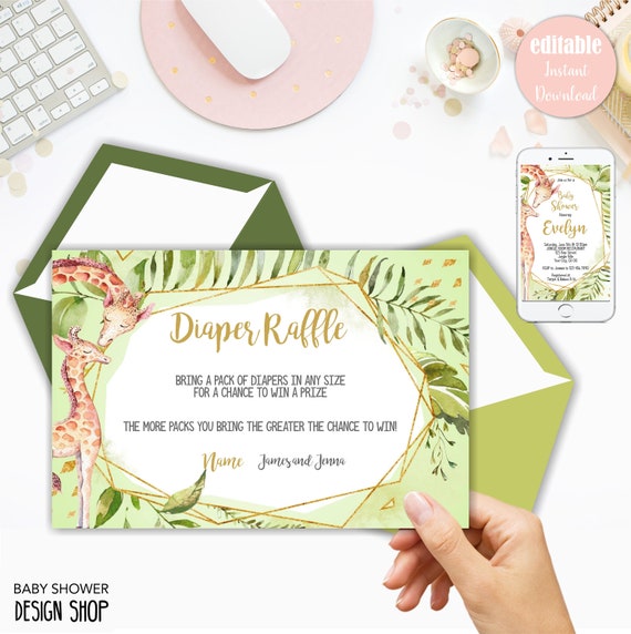 Giraffe Baby Shower Diaper Raffle Card, Giraffe Baby Shower, Baby Shower Games, Instant Download Il_570xn