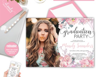 Graduation Photo Invitation, Instant Download, Editable Invite with Photo, Digital Announcement Template, Graduation Party,