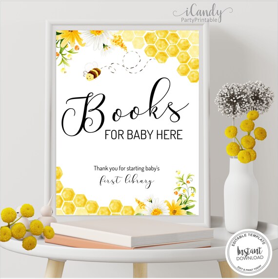 Bee Baby Books for Baby Sign, Books for Baby, Party Signs, Printable Instant Download, Il_570xn