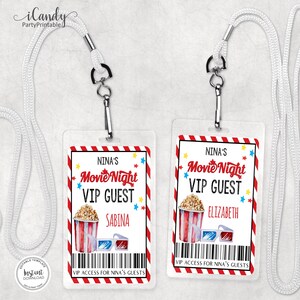 Movie Night Party, VIP All Access Pass en Keycord, Backstage Pass, Bewerkbare kaarten, Direct downloaden,