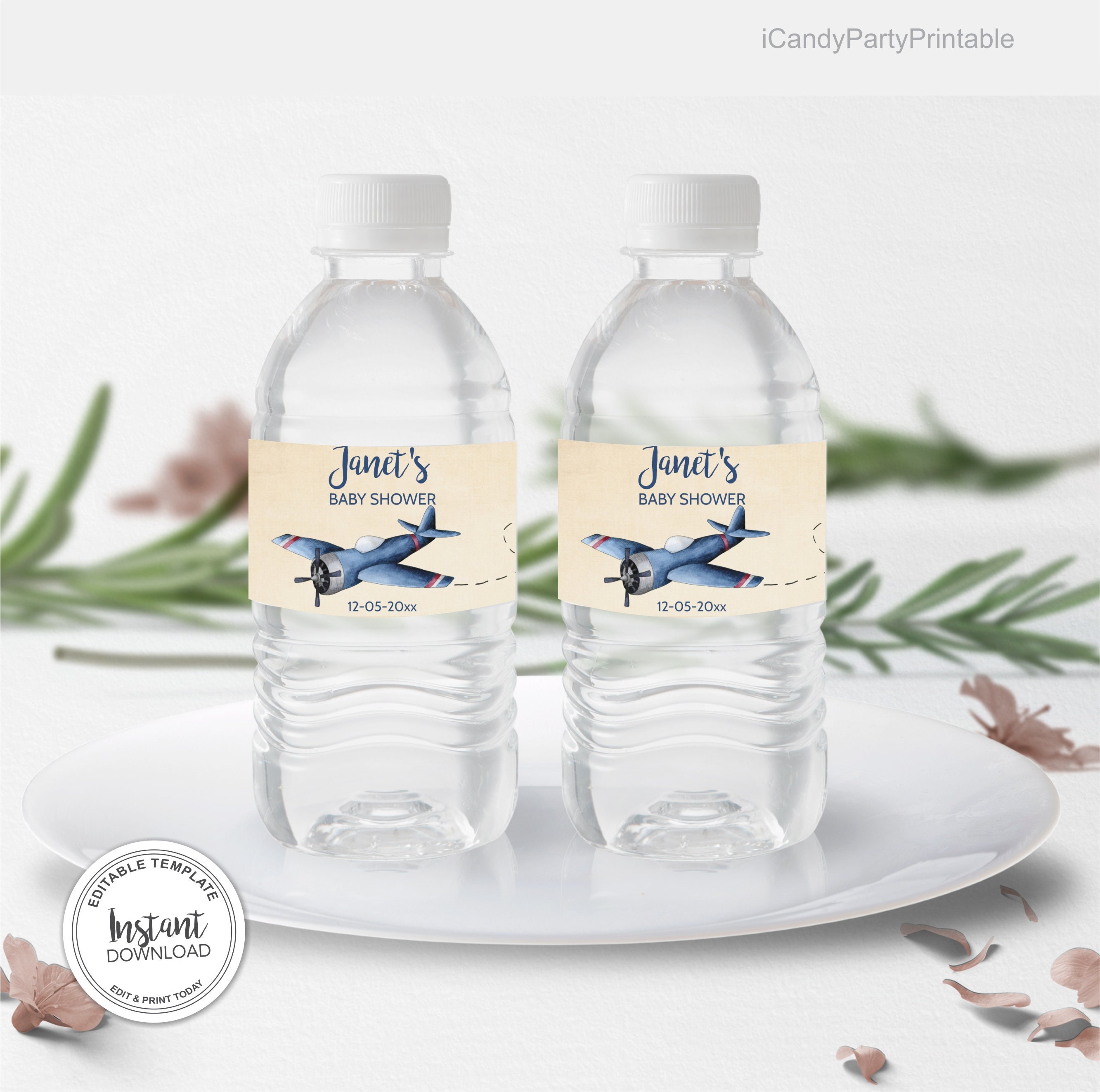 Airplane Baby Shower Water Bottle Labels Travel Baby Shower Instant  Download Baby Boy Shower Ideas Label Template Airplane Theme Party ID192 