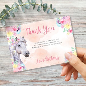 Editable Horse Birthday Thank You Card is perfect for Girl Horse Parties, Editable Instant download,