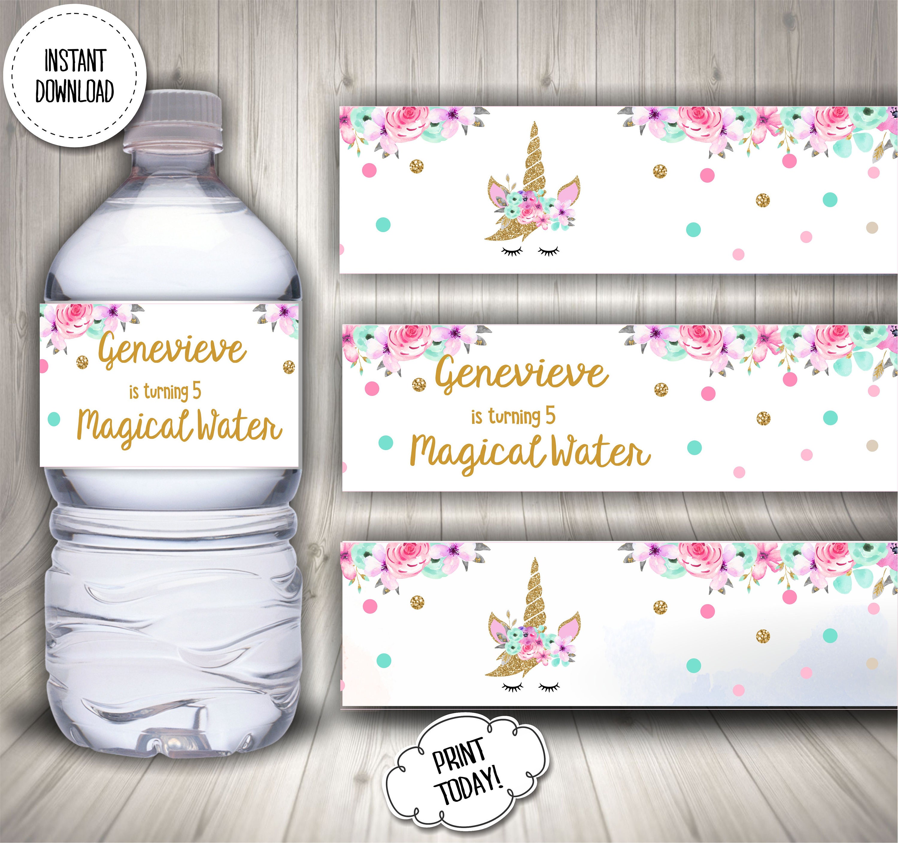 unicorn birthday unicorn water bottle label printable etsy