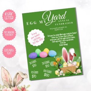 Folleto de recaudación de fondos de Easter Egg My Yard, juego de Pascua del vecindario, recaudación de fondos para escuelas y clubes, folleto de Egg My Yard, diversión del vecindario,