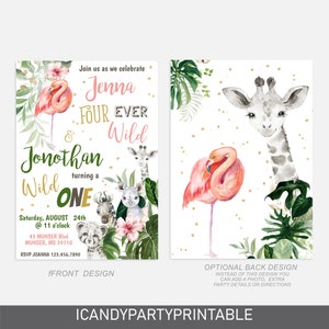 Four Ever Wild Birthday Invitation, Safari Animals, Wild One Safari Party, Instant Download, Editable and Printable image 2