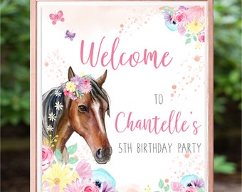 Horse Birthday Welcome Sign, Birthday Welcome Sign, Editable Welcome Sign, Printable Instant Download,