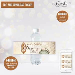 Escape Room Bottle Labels, Escape Room Game, Escape Room Party, Editable, Instant Download