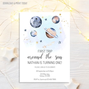 First Trip Around The Sun Birthday Invitation, 1st Birthday Outer Space Party, Editable Invitation, Instant Download, image 6
