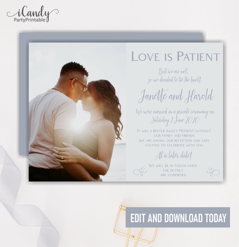 Elopement Announcement Postcard Template Printable Wedding | Etsy