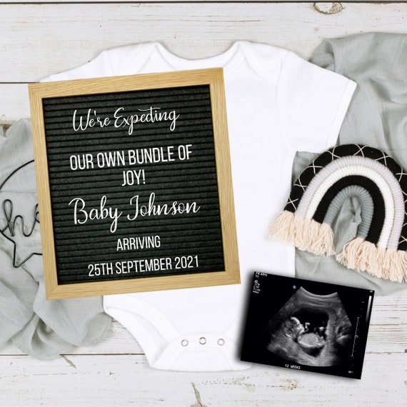 Editable Baby Pregnancy Announcement for Social Media, Letter Board