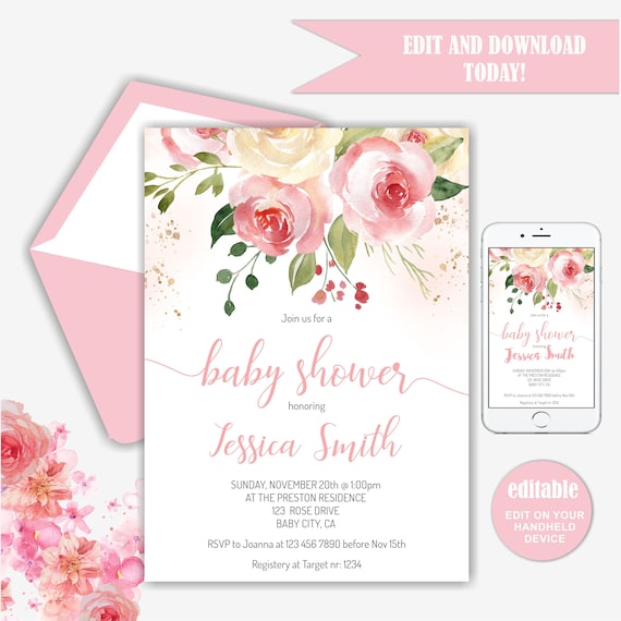 Floral Baby Shower Invitation Floral Invitation Girl Baby Etsy