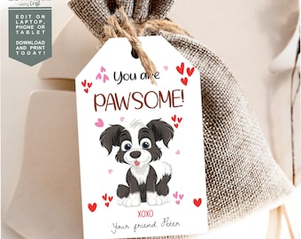 Pawsome Gift Tag for Kids, Treat Tag for Puppy Birthday Party, You are Pawsome, Classroom Gifts, Printable Editable Tag,