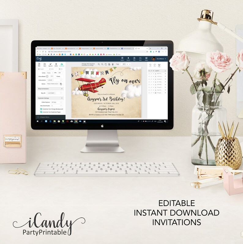 Airplane Invitation, Airplane Party Editable Invitation, Fly on over invite, Instant download image 5