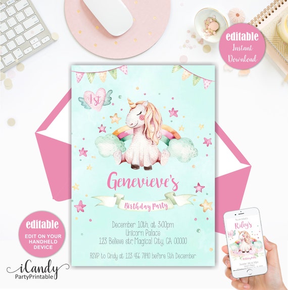 Amazon Com Unicorn Birthday Invitation Printable Or Printed