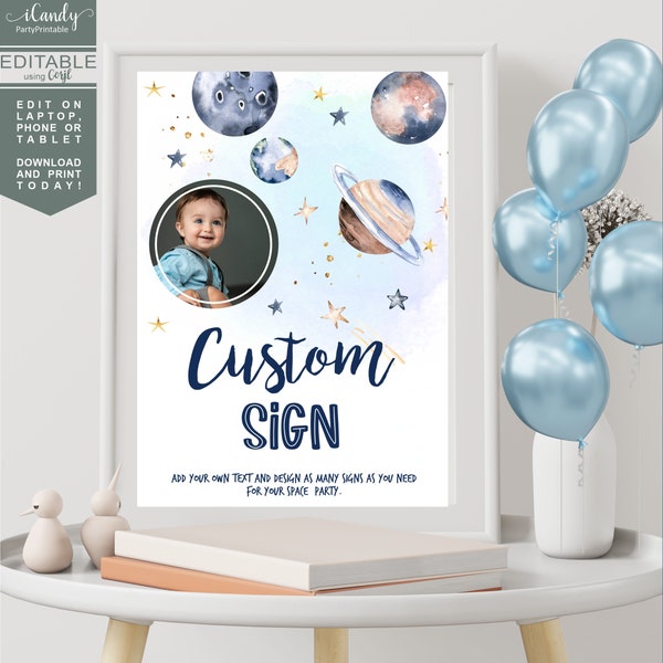 Editable Space Custom Sign for 1st Birthday, First Trip Around the Sun, Photo Sign, Printable Instant Download