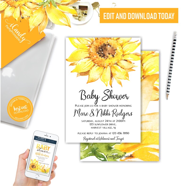 Baby Shower Invitation Sunflower Baby Shower Invitation Etsy