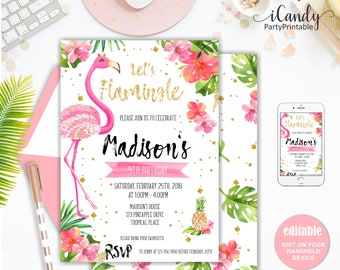 Flamingo Invitation, Let's Flamingle Invite, Flamingo Party, Luau Invitation, Pineapple Invitation, Instant Download,