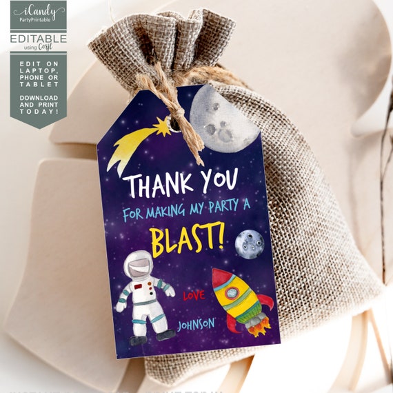 Space Birthday Favor Tags, Editable Planet Thank You Tags, Rocket Ship Galaxy Outer Space Gift Tags, Instant Download Il_570xn