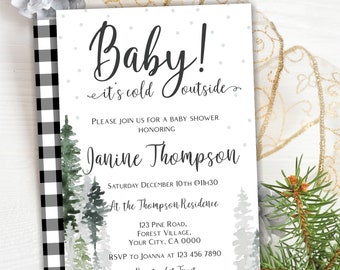 Baby its Cold Outside Baby Shower, Buffalo Plaid Baby Shower, Editable and Printable Instant Download