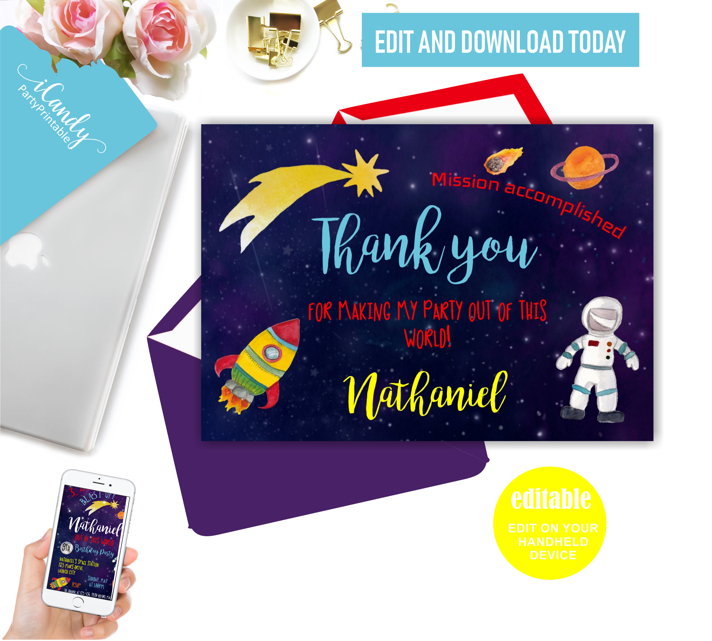 Outer Space Printable Thank You Cards Out of this World Thank | Etsy